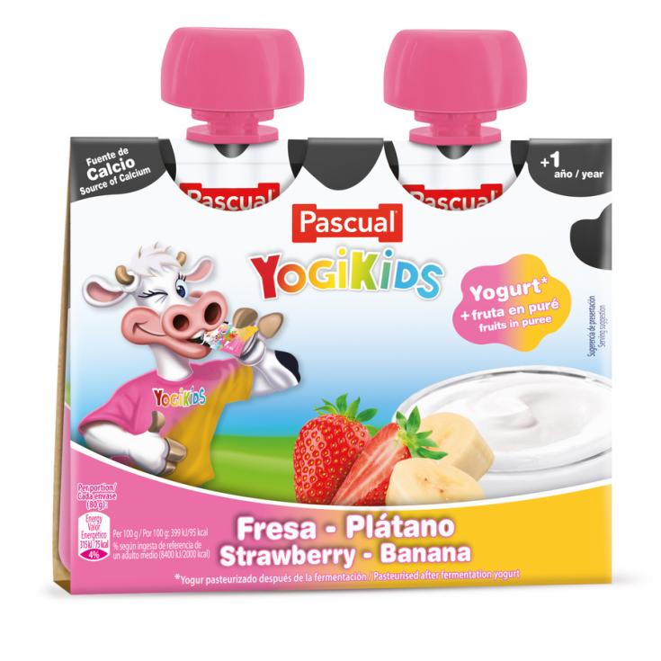 YOGURES POUCHE FRESA-PLATANO YOGIKIDS, 80G PASCUAL