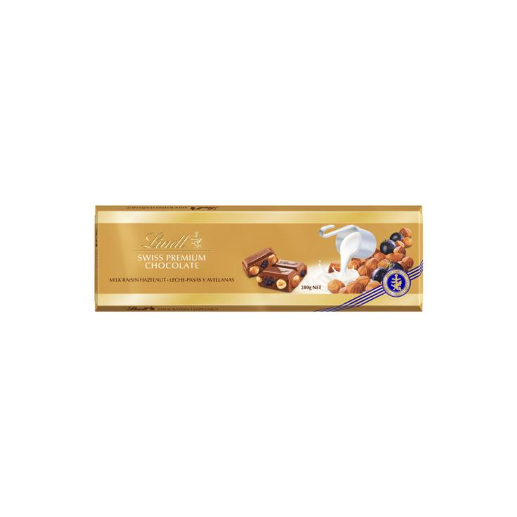 CHOCOLATE CON AVELLANAS Y PASAS ORO, 300G LINDT