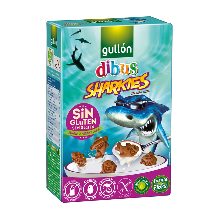 GALLETAS SHARKIES CHOCOLATE SIN GLUTEN, 250G GULLON