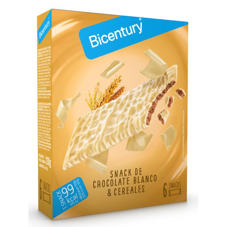 SNACKS DE CHOCOLATE BLANCO Y CEREAL, 6X20G BICENTURY