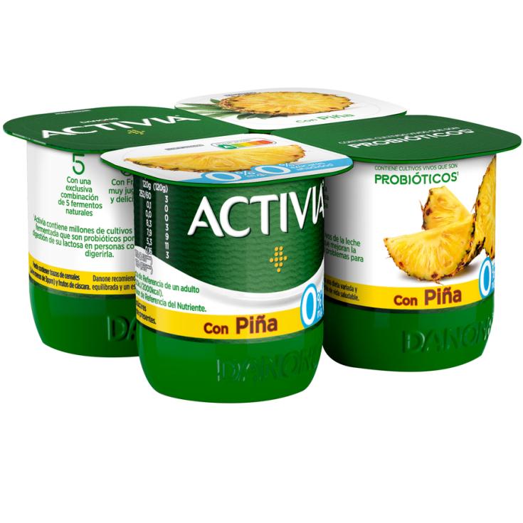 ACTIVIA CON PIÑA 0% 0% AZÚCAR , 4X120G ACTIVIA