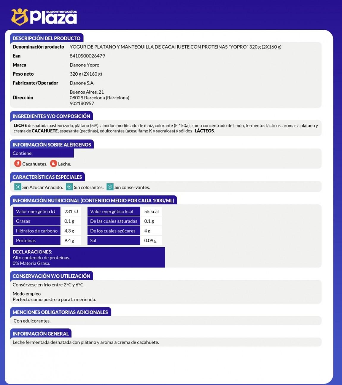 YOPRO PLATANO-CACAHUTE, 2X160GR DANONE