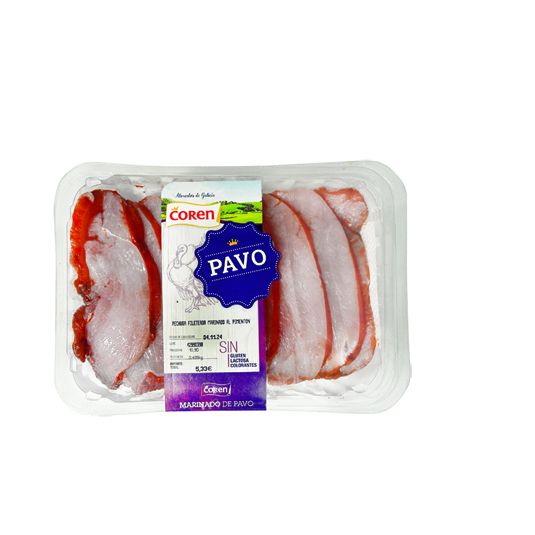 PECHUGA DE PAVO FILETEADA PIMENTON, 500G APROX COREN