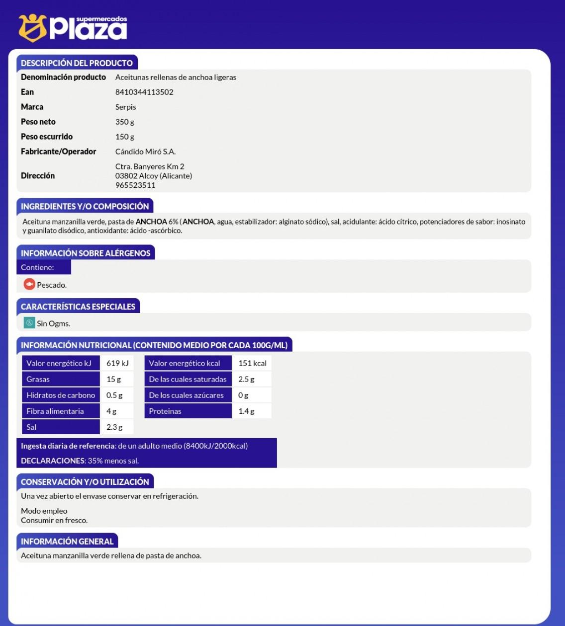 ACEITUNAS LIGERAS, 130GR SERPIS
