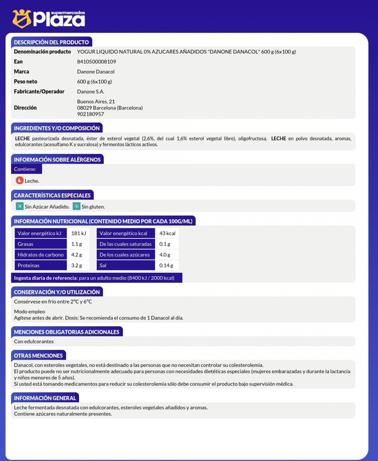 DANACOL NATURAL, 6X100GR DANONE