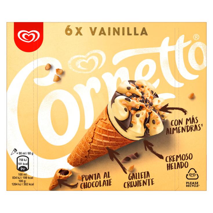 HELADO DE VAINILLA CORNETTO, 6X90ML CORNETTO 