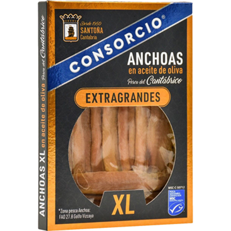 FILETES DE ANCHOA AC.OLIVA EXTRAGRANDES, 50G CONSORCIO
