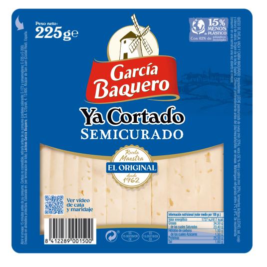 QUESO SEMICURADO YA CORTADO , 225G GARCIA BAQUERO