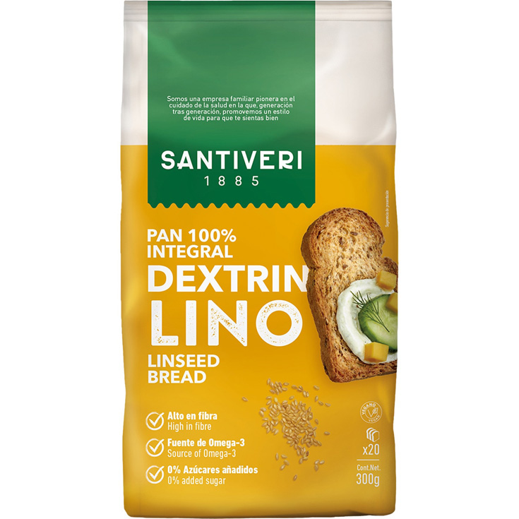 PAN TOSTADO INTEGRAL DEXTRIN CON LINO, 300G SANTIVERI