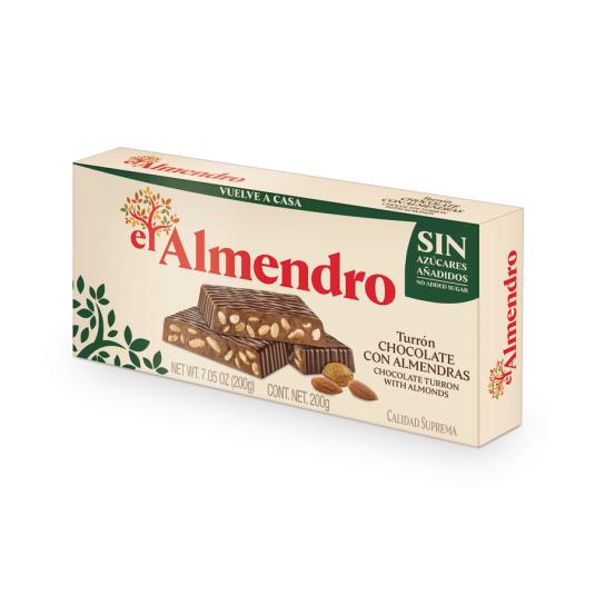 TURRON DE CHOCOLATE Y ALMENDRA S/AZUCAR, 200G EL ALMENDRO