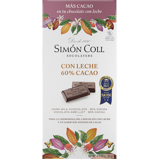 CHOCOLATE CON LECHE 60% CACAO, 85G SIMON COLL