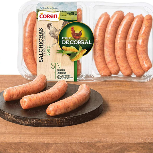 SALCHICHAS DE POLLO DE CORRAL, 350G COREN