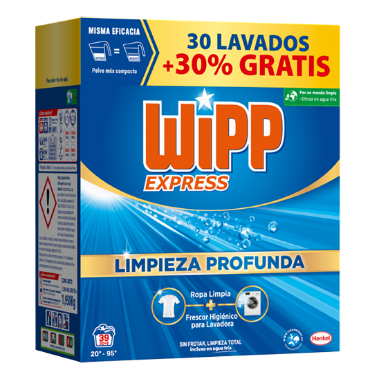 DETERGENTE EN POLVO PARA LAVADORA 30 + 9 DOSIS WIPP EXPRESS