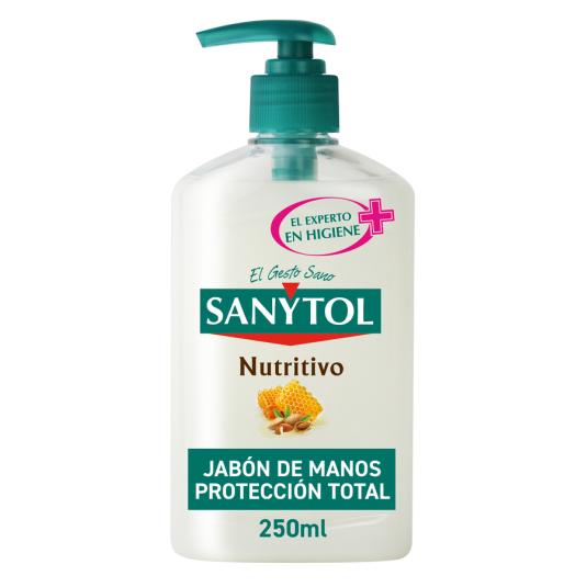 JABON DE MANOS NUTRITIVO CON ALMENDRAS Y JALEO, 250ML SANYTO