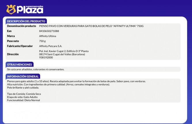 PIENSO GATO ADULTO BOLAS D PELO PAVO,750 ULTIMA