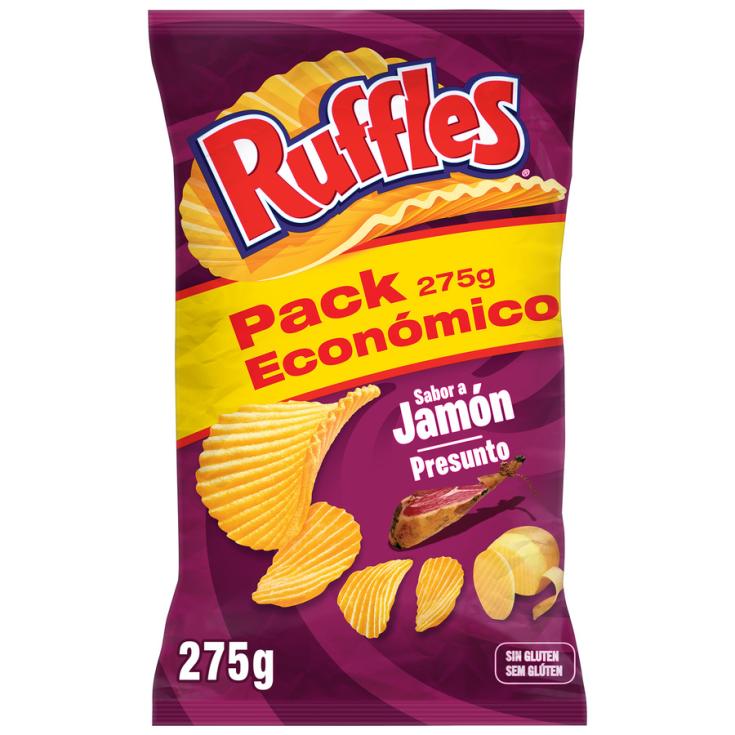 PATATAS FRITAS ONDULADAS JAMON , 275G RUFFLES