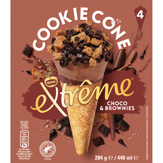 CONO DE HELADO DE CHOCOLATE Y BROWNIE, 4X110ML EXTREME