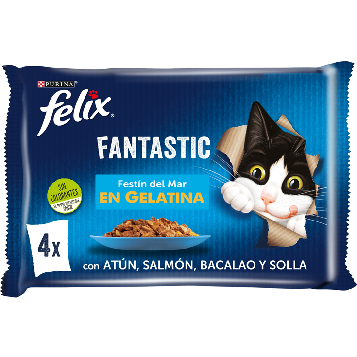 COMIDA HUMEDA PARA GATOSGELATINA FESTIN DE MAR, 4X85GR FELIX