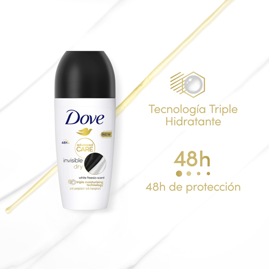 DESODORANTE ROLL ON INVISIBLE 48H, 50 ML DOVE