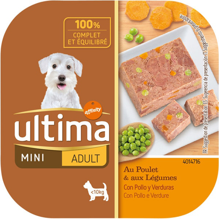 COMIDA HUMEDA PARA PERROS MINI, POLLO Y VERDURAS 150 GR ULTI