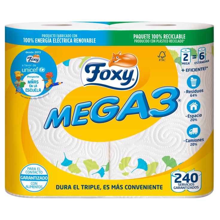 PAPEL DE COCINA MEGA3, 2 ROLLOS FOXY