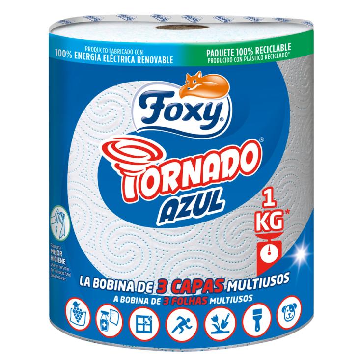 PAPEL DE COCINA TORNADO AZUL, 3 CAPAS FOXY