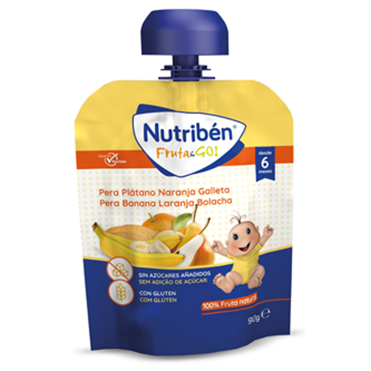 BOLSITA PERA, PLATANO, NARANJA Y GALLETA FRUTA &GO, 90G NUTR