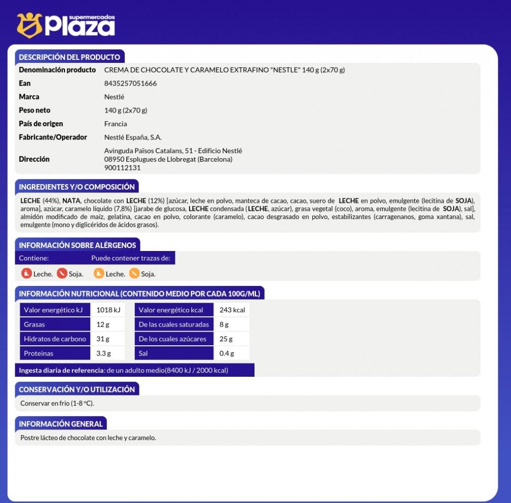CREMA DE CHOCOLATE Y CARAMELO, 2X70GR NESTLE
