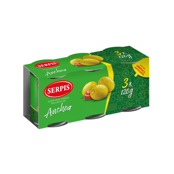 ACEITUNAS RELLENAS DE ACHOA, 3X50GR SERPIS