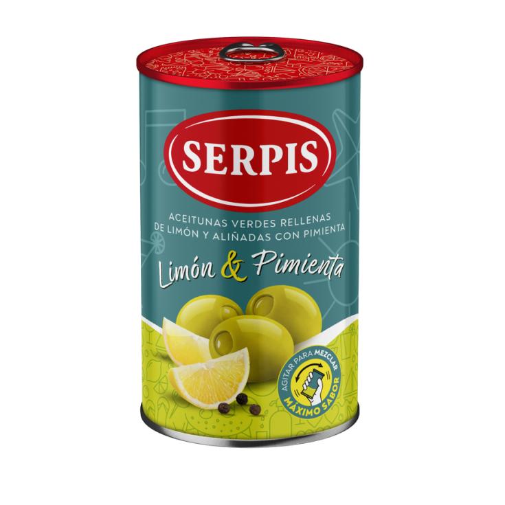 ACEITUNAS RELLENAS DE LIMON Y PIMIENTA, 130G SERPIS