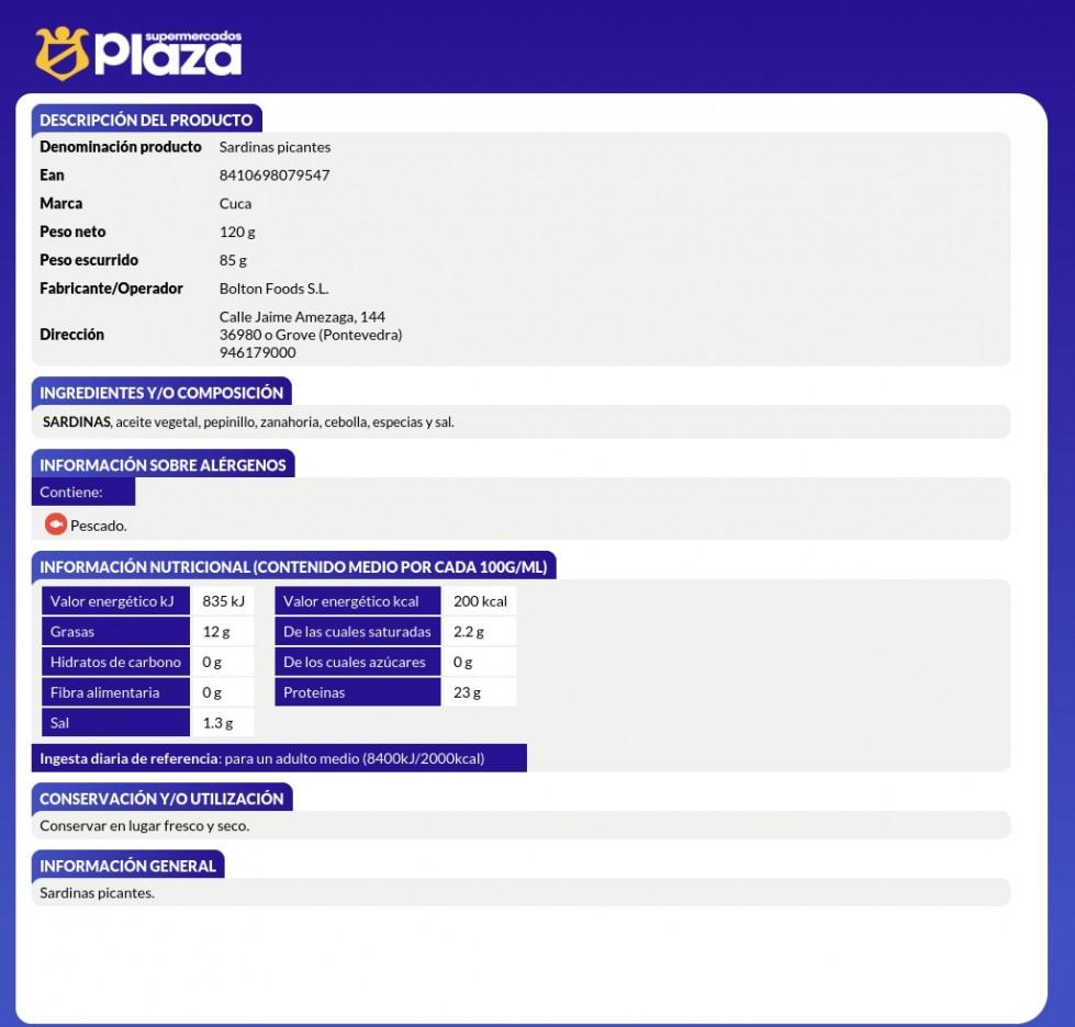 SARDINAS PICANTES, 85GR CUCA