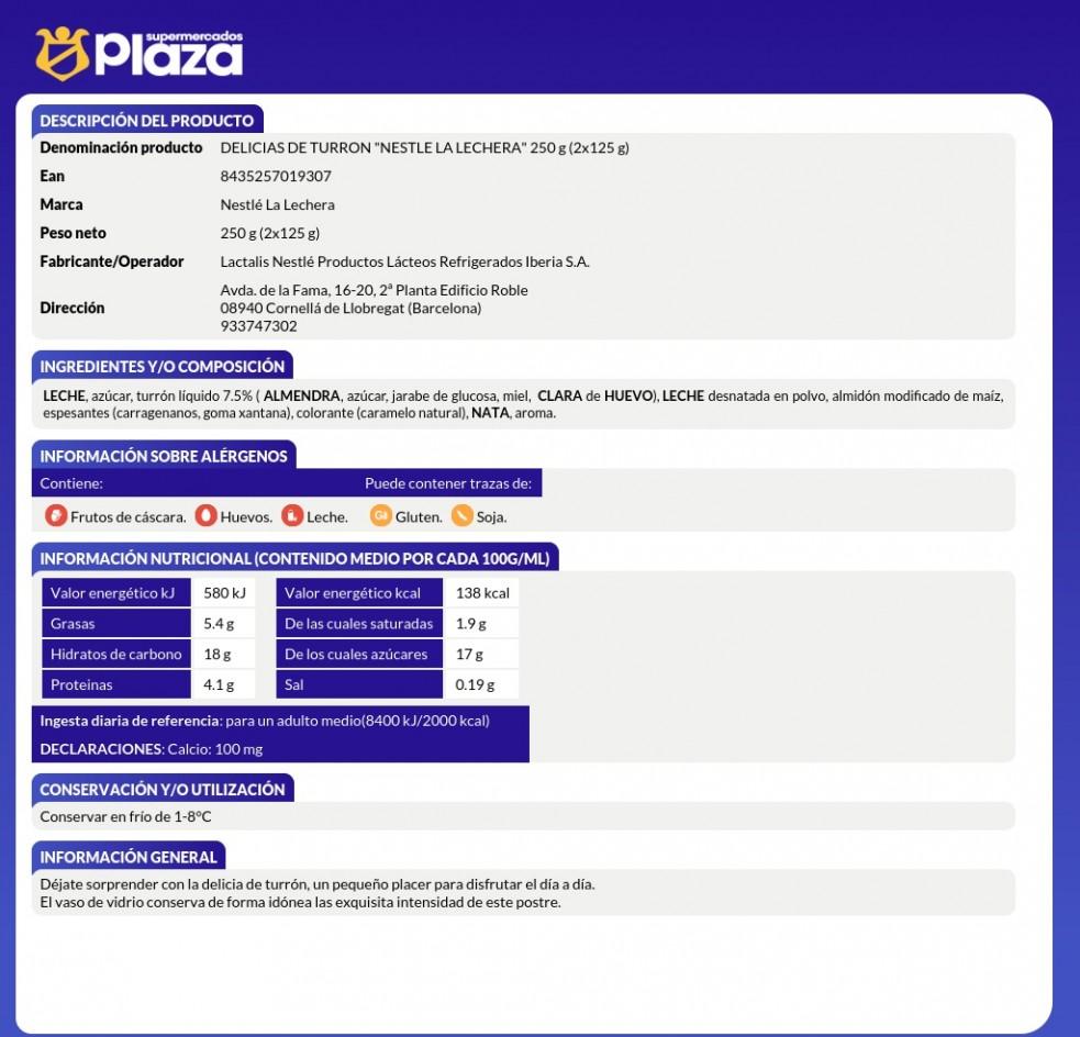 POSTRE DELICIAS DE TURRON P2 , 250G LA LECHERA