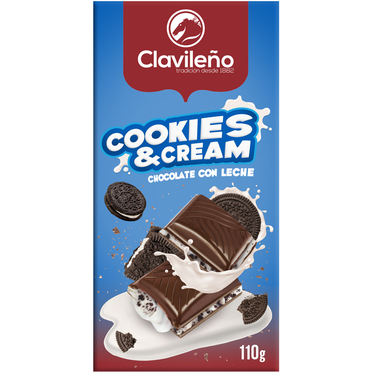 CHOCOLATE CON LECHE COOKIES CREAM, 110G CLAVILEÑO