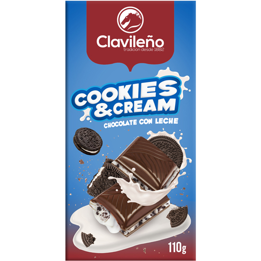 CHOCOLATE CON LECHE COOKIES CREAM, 110G CLAVILEÑO