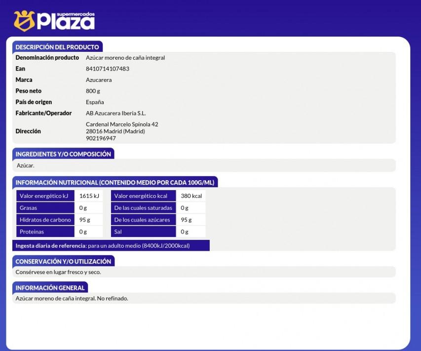 AZUCAR MORENA, 800GR AZUCARERA ESPAÑOLA