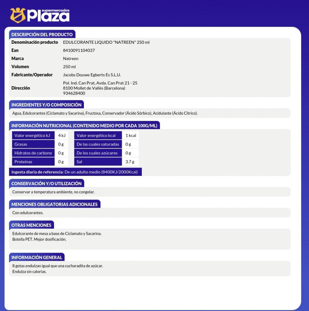 EDULCORANTE LIQUIDO, 250ML NATREEN