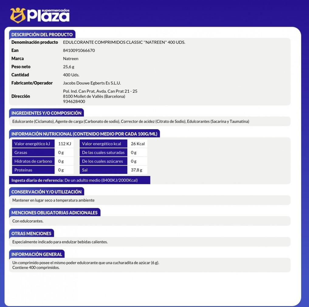 EDULCORANTE, 400 COMPRIMIDOS NATREEN