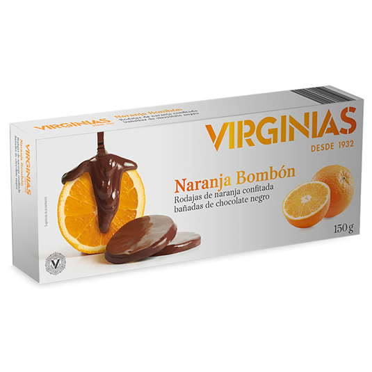 NARANJA BOMBON CON CHOCOLATE SIN AZUCAR, 150G VIRGINIAS 