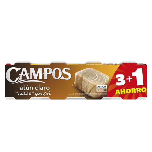 ATUN CLARO EN ACEITE DE GIRASOL, 3+1X52G CAMPOS