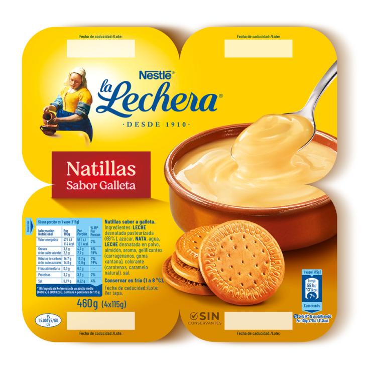 NATILLAS SABOR GALLETAS, 4X115G LA LECHERA