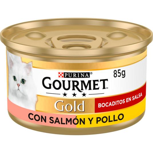 GOLD BOCADITOS EN SALSA SALMON POLLO, 85 PURINA ONE