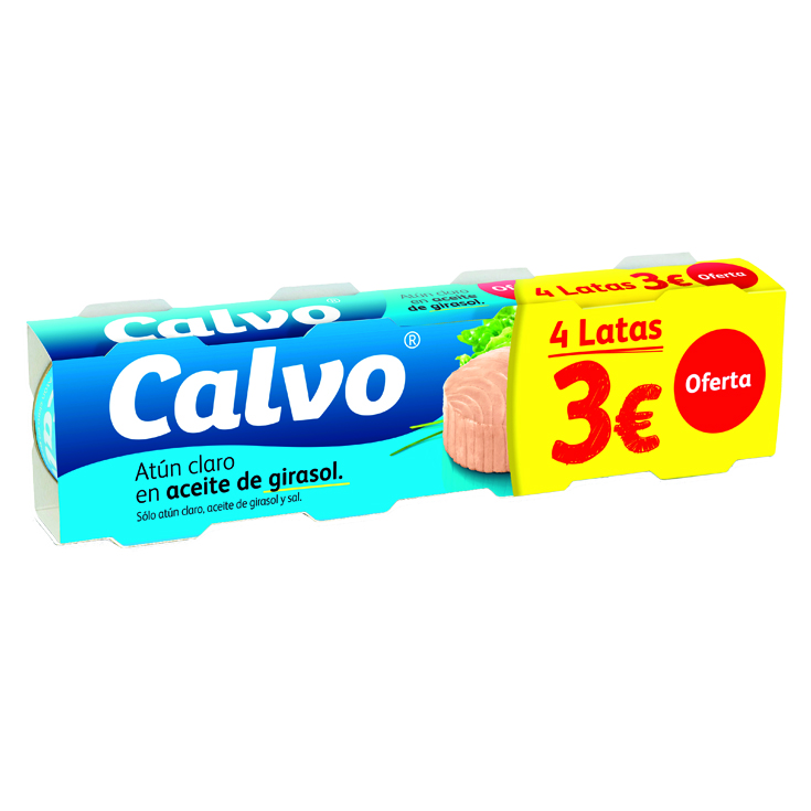 ATUN CLARO ACEITE GIRASOL, 4X52G CALVO