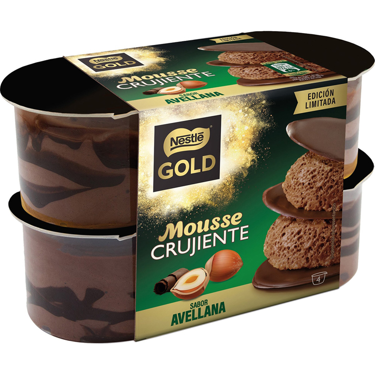 MOUSSE CRUJIENTE DE AVELLANA, 4X57G NESTLÉ GOLD