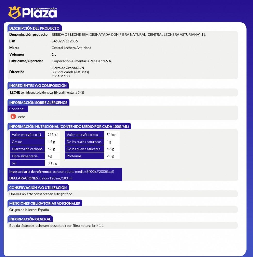 LECHE CON FIBRA, 1L ASTURIANA