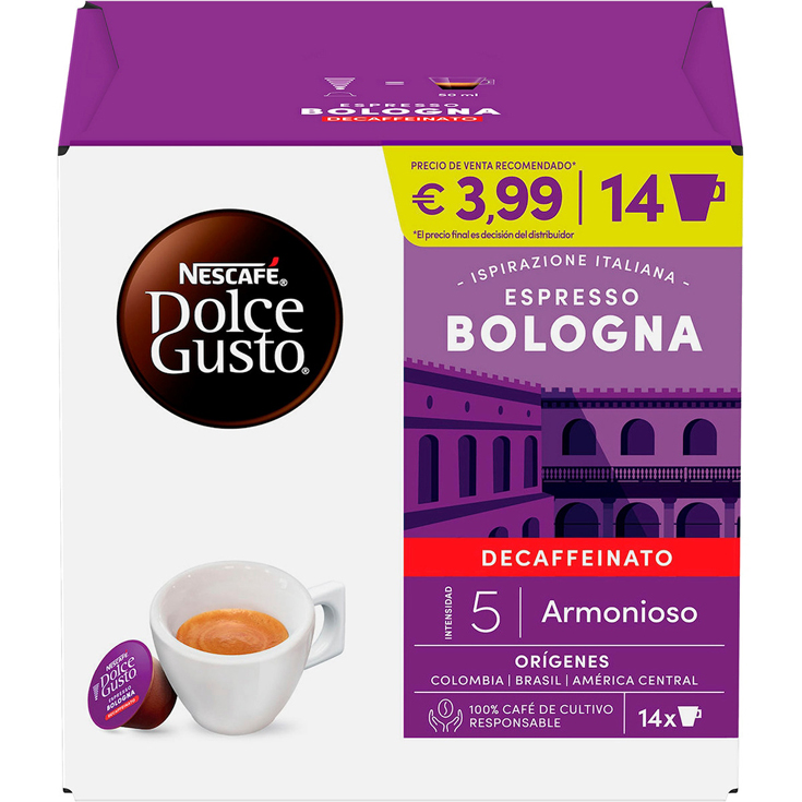 CAFE ESPRESSO DESCAFEINADO BOLOGNA, 14 CAPSULAS DOLCE GUSTO