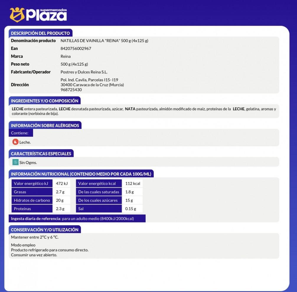 NATILLAS P4X125G, 500G REINA